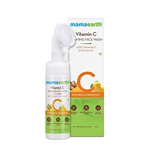 MAMAEARTH VITAMIN C FACE WASH WITH FOAMING SILICONE CLEANSER BRUSH POWERED BY VITAMIN C AND TURMERIC – 150ML